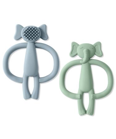 Vicloon baby biting toys 2 pieces of elephant tooth aid bite ring made of silicone BPA-free stimulating and massaging wound gums from 3 months gray+green elefant-gray+green