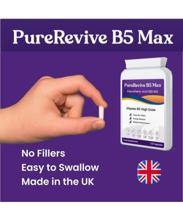 PureRevive High-Potency Vitamin B5 500mg - Advanced Pantothenic Acid Formula | Metabolism, Skin & Joint Support | Non-GMO, Gluten-Free | Made in UK - 120 Caps - Buy Online on GoSupps.com