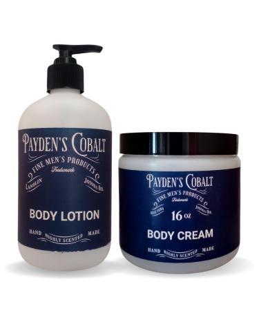 Payden's Cobalt Bay Rum For Men Scented Body Lotion and Body Cream Set 12 Oz Lotion - 16 Oz Body Cream
