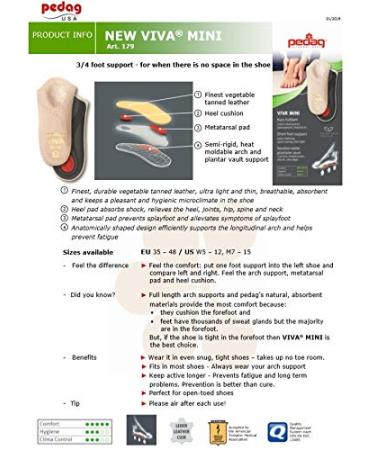 Pedag Viva Mini Leather Arch Support Inserts - Handmade in Germany - Plantar Fasciitis Relief - Heel Cushion - Metatarsal Support Pad - Tan - Women US 8/ Men 5/ EU 38 - Buy Online on GoSupps.com