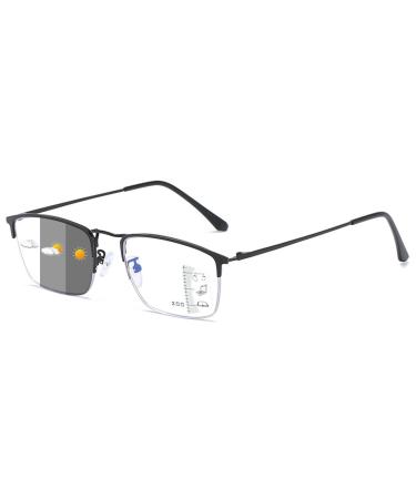 Lanomi Self -tinting varifting glasses Men Men's progressive glasses Photochromic Progressive Multifocus Blue Light Filter Reading Help Halfbrille UV Protection Sun reading glasses Black (Photochromic) 1.5 X