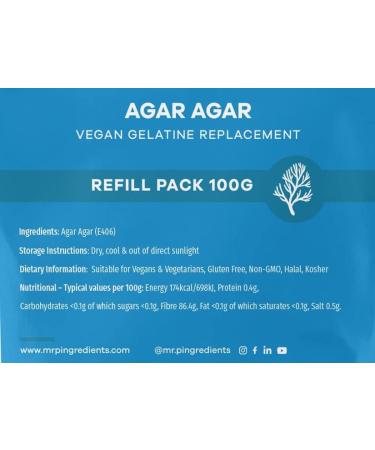 Mr.P Ingredients Agar Agar 100g Powder - Vegan Gelatine Replacement for Jelly, Mousse & Molecular Gastronomy | Gelling Agent - Vegan, Vegetarian, Halal, Kosher, Non-GMO | Resealable Pouch - Buy Online on GoSupps.com