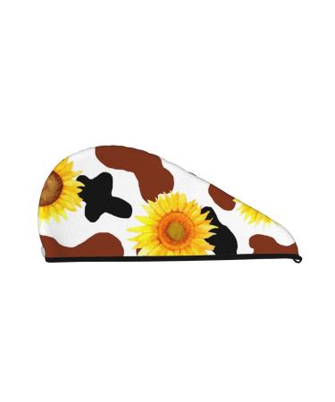 Cow Print Sunflower Microfiber Hair Towel Soft Super Absorbent Hair Towel Wrap for Women Coral Velvet Quick Dry Hair Cap for Long Curly Short and Thick Hair Cow Print Sunflower One Size