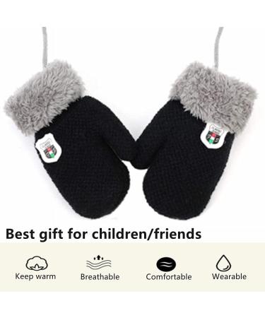 0-3Y Kids Knitted Mittens with Hanging Neck String Thicken Soft Plush Thermal Winter Warm Gloves Full Finger Cycling Biking Sports Gloves for Baby Infant Children Toddler Girls Boys Black - Buy Online on GoSupps.com