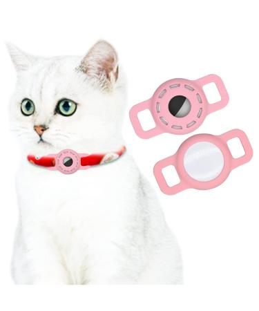 AirTag Silicone Case for Dog Collar Adjustable Portable AirTag GPS Finder Case for Cat Dog Collar 2 Pack (Pink)