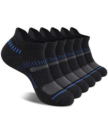 COOPLUS Mens Ankle Socks Athletic Cushioned Breathable Low Cut Tab With Arch Support-6Pairs Large-X-Large A1-black 6 Pairs