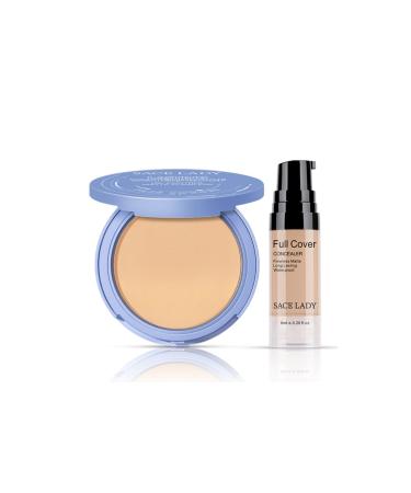 SACE LADY Full Cover Liquid Concealer and Face Pressed Compact Powder Makeup Set Flawless Lasting Oil Control Face Makeup Kit 2Pcs
