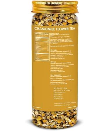 DK Chamomile Tea 30 g || Sleep and Relaxation || Herbal Tea Caffeine-Free Flower-Based Vegan Non-Bitter Non-GMO 100% Natural | Featured in Shark Tank | Reusable Jar - Buy Online on GoSupps.com