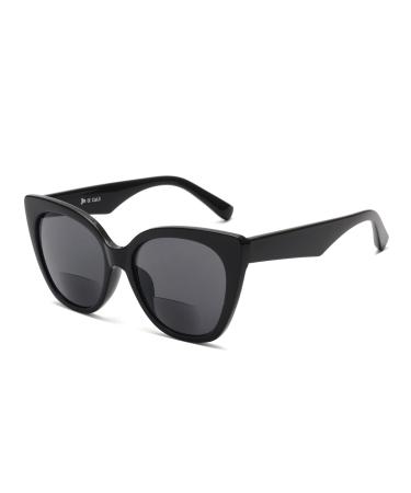 JM Classic Bifocal Reading Glasses Oversized Cateye Stylish Sunglasses Readers for Women Black +2.25 Black 2.25 x