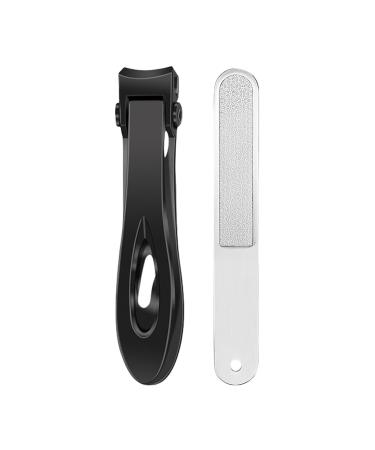 German Nail Clippers for Men Thick Nail Clippers - Stainless Steel Nail Clippers Wide Mouth Nail Clippers with Ergonomic Bevelled Head Metal Nail File Black