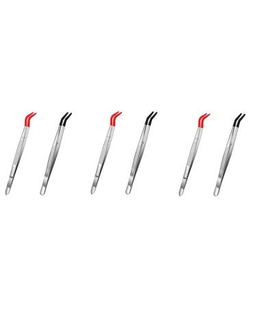 Bonkshire 6 Pieces Tweezers Curved Curved Rubber Tip Tweezers Stainless Steel Tweezers for Laboratory Jewellery Making