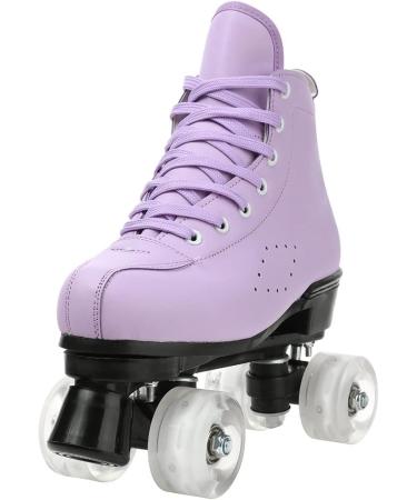 Women's PU Leather High-top Roller Skates | Purple Flash Wheel | Indoor Outdoor Skating Shoes - Size 8 M US40 - Buy Online on GoSupps.com