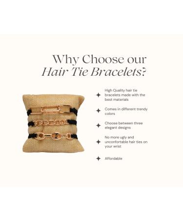 3 PCS Elegant Black Gold Bracelet Hair Ties for Women and Girls - No Crease Elastic Bands - Buy Online on GoSupps.com