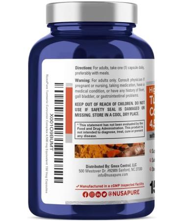 NusaPure Turmeric Curcumin Complex 4 500mg per caps 150 caps Non-GMO Gluten-Free Vegan Bioperine - Buy Online on GoSupps.com