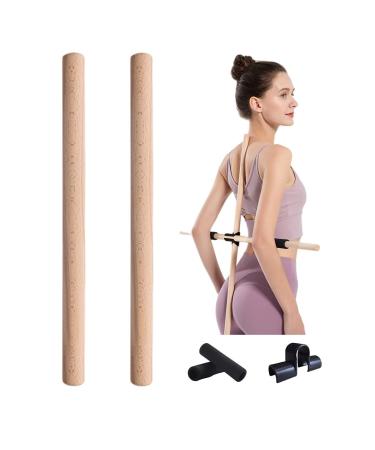 AnHera 2pcs Yoga Sticks Stretching Tool, Wooden Sticks Creative Posture Correction Straight Back Straigtheners, Correction Stick for Home Woman, Stretching Tool with Stick Buckle. 60cm