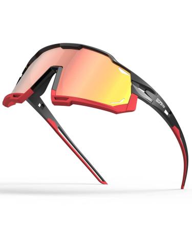 Gurzita Polarized Cycling Glasses Sports Sunglasses for Men Women,P-V Style UV400,for Baseball Cycling Running Driving Red