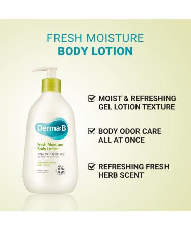 Derma B Fresh Moisture Body Lotion 400ml | Intensive Hydration & Fast-Absorbing Korean Skincare with Hyaluronic Acid | Long-Lasting Scent & Natural Deodorant Cream - Buy Online on GoSupps.com