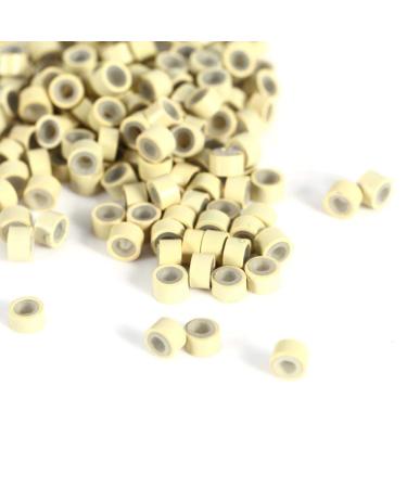 Hair Extension Ring 4MM Silicone Lined Hair Extension Link Rings Beads Loops Tools(200 Pcs-Beige) 200 Pcs Beige