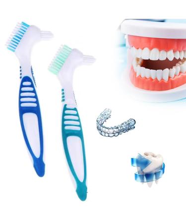 LyqniHob 2 pieces of prosthetic toothbrushes double bristle head cleaning for dentures and teeth ergonomic rubber riff and multi -layer bristles for perfect dental care - Buy Online on GoSupps.com