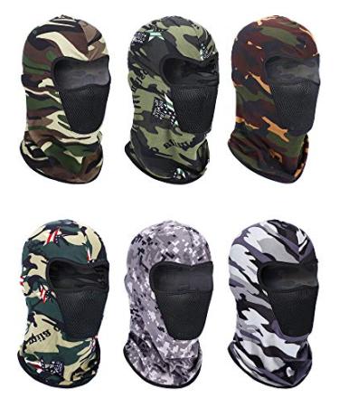 Sumind 6 Pieces Summer Balaclava Face Mask Breathable Sun Dust Protection Mask Long Neck Cover for Outdoor Activities Camouflage Colors