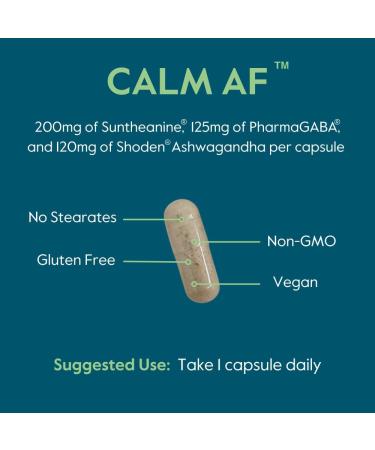 Calm AF (Advanced Formula) (60 Veggie Caps) - Clinically Studied Shoden Ashwagandha Suntheanine L Theanine PharmaGABA - No Stearates - Vegan - Non GMO - Gluten Free - Ashwagandha & GABA Supplements - Buy Online on GoSupps.com