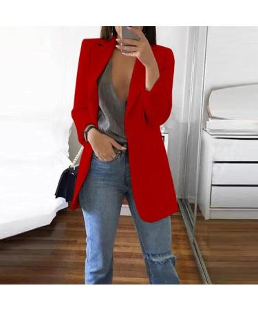 Ronony Womens Monochrome Long Sleeves Coat - Slim Fit Business Office Trench Jacket in Red - Buy Online on GoSupps.com