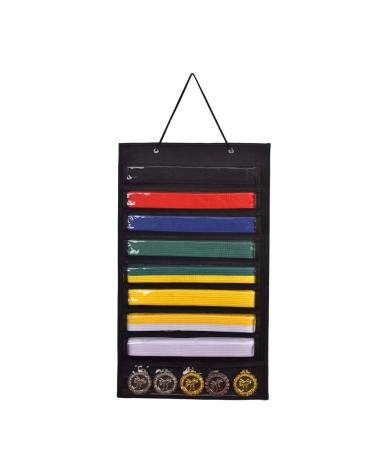 LYFFXYH Martial Arts Belts Organizer Storage - Hanging Medal Display Rack Holder for 8 Belts, Martial Art/Karate Belt Display, Dust-Proof Black
