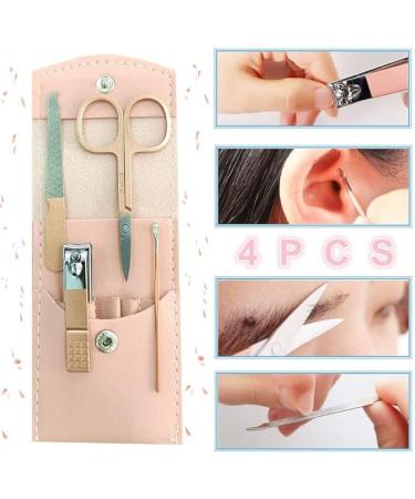 Tusuge Manicure Set Portable Finger and Toe Nail Clipper Kit 4 in 1 Pedicure Kit Nail Clippers Set Stainless Steel with Ear Cleaner Leatherette Set (Pink) - Buy Online on GoSupps.com