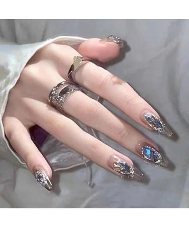 24Pcs/Set Press On Nails Coffee Long Fake Nail Detachable Patch False Nails Acrylic Fake Nails Full Cover Nails Tips Artificial Finger Manicure Press on nails for Women and Girls