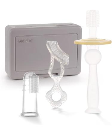 Haakaa Training Toothbrush Set - Soft Silicone Oral Care Kit for Babies Infants Toddlers & Kids in SUVA Grey - International Shipping Available - Buy Online on GoSupps.com