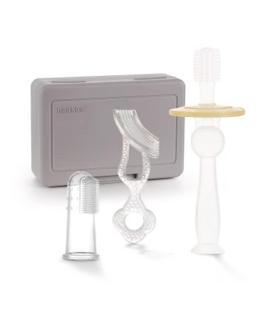 haakaa Training Toothbrush Set Oral Care Kit Soft Silicone Toothbrush for Baby Infants Toddlers & Kids SUVA Grey