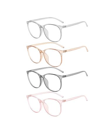 Nyggtyk 4 pieces Transparent frames for women cute cartoon frames fashionable frames plastic frame round frame glasses large glasses lentilless glasses