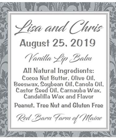 20 WEDDING Personalized Lip Balms in a Grey Damask Background - Vanilla - Buy Online on GoSupps.com