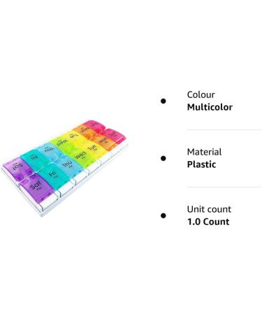 JFA Weekly Pill Box Organizer for Medicines & Vitamins | 7-Day Reminder, 2 Compartments per Day, Multicolor | 1 Count - Buy Online on GoSupps.com