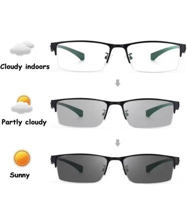Stylish Half Frame Multifocus Reading Glasses for Men - Photochromic Sunglasses & Blue Light Blocking Computer Readers (Black 2.0x - Buy Online on GoSupps.com