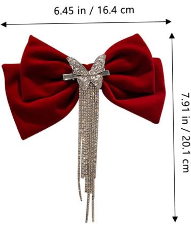 Angoily Tassel Hair Clip Big Bow Crystal Hair Clip French Barrette Hair Jewels for Women Goody Hair Clips for Women Tassel Hair Bow Crystal Bow Hair Clip Headgear Miss Red Bow Tie Velvet - Buy Online on GoSupps.com