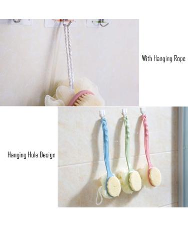 Shower Body Brush with Loofah & Bristles | Exfoliating Back Scrubber for Men & Women - Long Curved Handle (Blue) - Buy Online on GoSupps.com