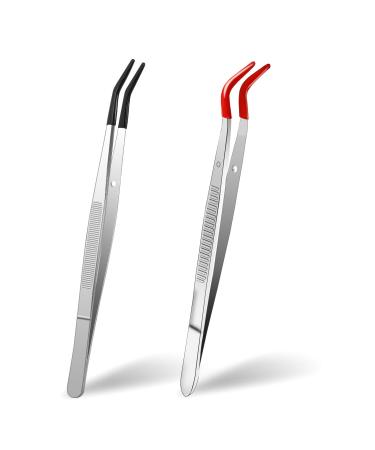2-part tweezers set with rubber tips metal sticker tweezers with soft PVC coating curved bent angled tweezers for the production of jewelry in the laboratory DIY stamp coins style C