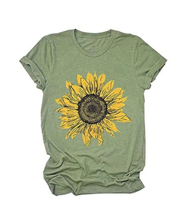 Summer Clothes for Women Ladies Floral Graphic Printed Blouse Short Sleeve Tunics Classic Fit T-Shirt Mint Green Medium