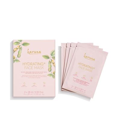 Karuna Hydrating+ Sheet Face Masks  Facial Skincare and Beauty Essential - Made of Absorbent Natural Fiber with Natto  Niacinamide and Sodium Lactate to Restore Glow and Moisture (4 Sheets per Set) 4 Count (Pack of 1) Ne...