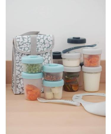 Beaba 12 Storage Pots & 2 Silicone Spoons Set Eucalyptus 100% Airtight | Interlocking Stackable | Freezable | Breast Milk | 2x90ml +4x150ml +6x250ml - Buy Online on GoSupps.com