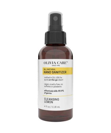 Hand Sanitizer By Olivia Care - Alcohol Based and Infused with Cleansing Lemon Essential Oils - 99.9 % Effective Germ-Killing  Portable  Moisturizing - Remove Impurities  Dirt - Disinfecting - 4 FL OZ