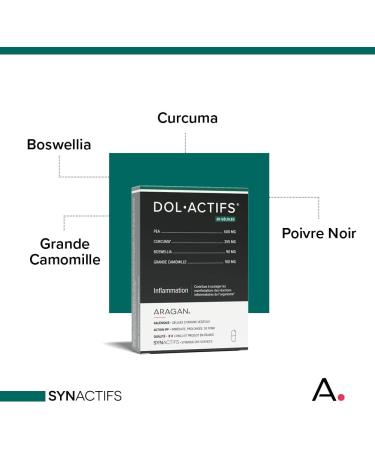 ARAGAN - Synactives - Dolactif - Anti-inflammatory Food Supplement - Turmeric PEA Boswellia Chamomile - 12 Capsules - 5 to 20 capsules taken - Made in France - Buy Online on GoSupps.com