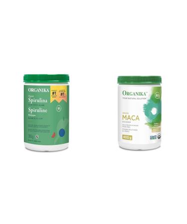 Organika Certified Organic Spirulina Powder- Superfood 3rd Party Tested Pristine Sourcing Vegan- 300g & Maca Certified Organic Powder- Gelatinized for High Bioavialability Hormone Balance 400g 300 g (Pack of 1) Powder + Maca Certified Powder 400g