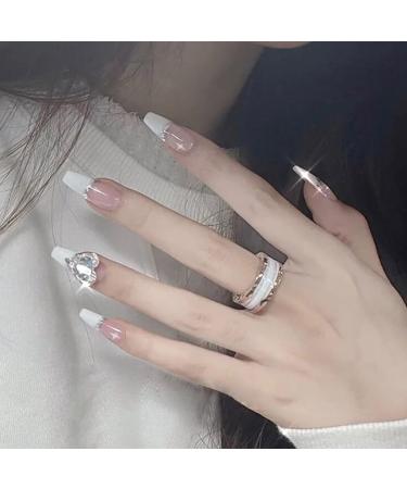Sethexy Long White Ballerina False Nails - Rhinestone French Coffin Acrylic Tips | 24 Pack for Women & Girls - Buy Online on GoSupps.com