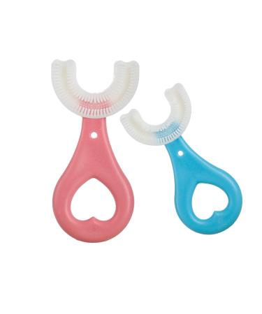 SATIS Silicone U-Shaped Kids Toothbrush Lovely Kids Training Toothbrush Tools for Kids 2-6 Years 2 PCS Color Pink & Blue. (Blue+Pink)