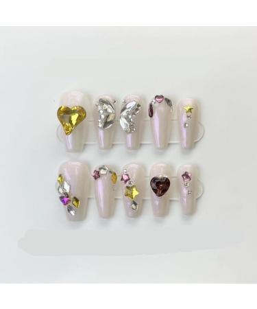 Handmade wearing armor silver glitter spicy girl manicure European and American long pointed nail shape(Color:Star Size:XS)