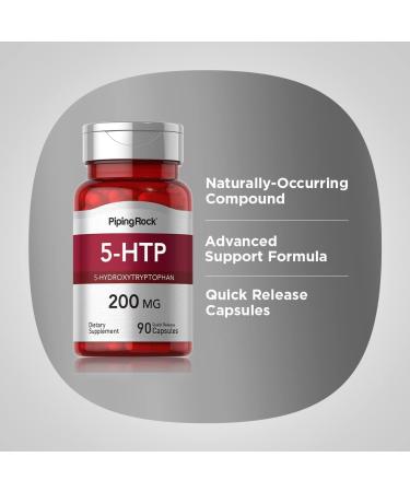 Piping Rock 5HTP 200mg Capsules - 90 Count | Non-GMO Gluten Free Hydroxytryptophan Supplement for Mood & Sleep Support - Buy Online on GoSupps.com