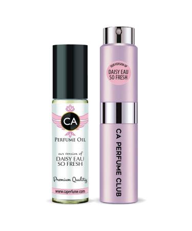 CA Perfume Duo Impression of Jacobs Daisy Eau So Fresh For Women Eau de Parfum Refillable Atomizer Sprayer + Fragrance Body Oil Long Lasting Sample Travel Size Roll-On Bottle 0.27 Fl Oz+0.33 Fl Oz