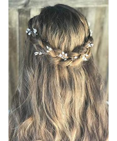 Chargances Bridal Pearl Hair Vine Headband - Boho Wedding Hairpiece for Bride, Bridesmaids, Flower Girls - Silver - Buy Online on GoSupps.com
